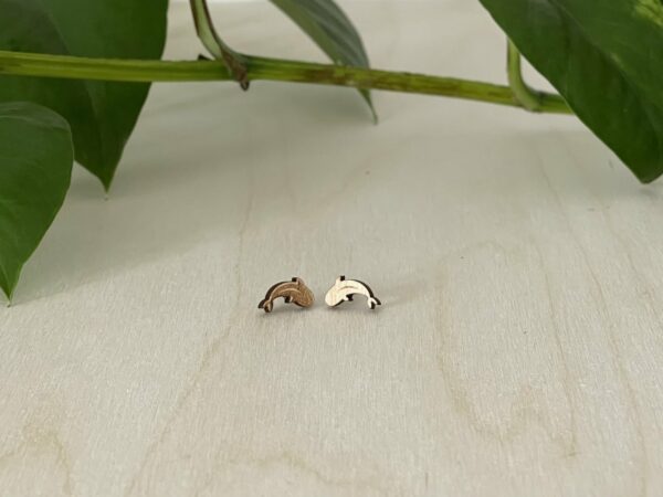 Wooden koi fish earrings, one engrave, one smooth