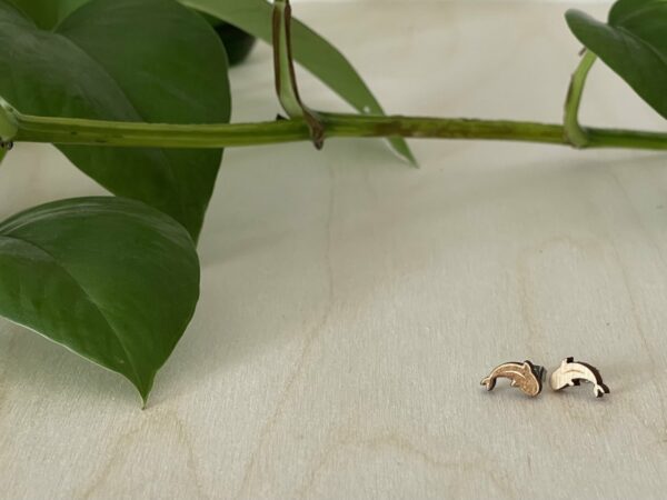 Wooden koi fish earrings, one engrave, one smooth