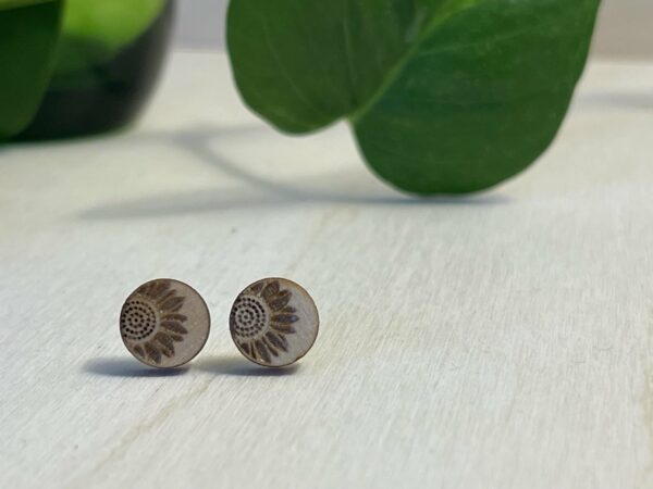 Wooden sunflower engraved stud earrings