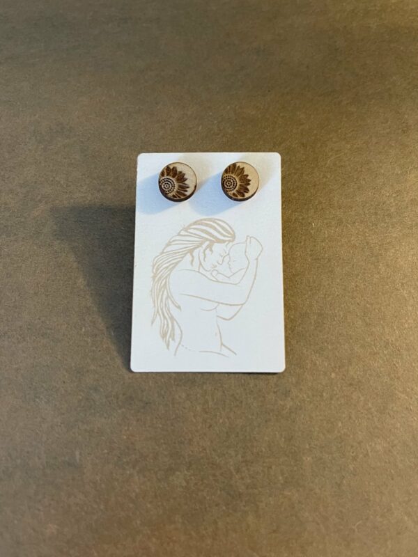 Wooden sunflower engraved stud earrings