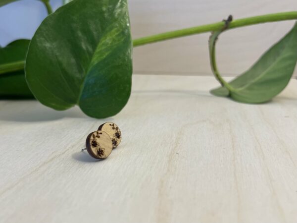Wooden orchid engraved stud earring