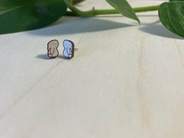 Wooden cute Easter rabbit and carrot stud earrings.