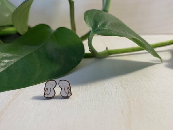 Wooden cute Easter rabbit and carrot stud earrings.